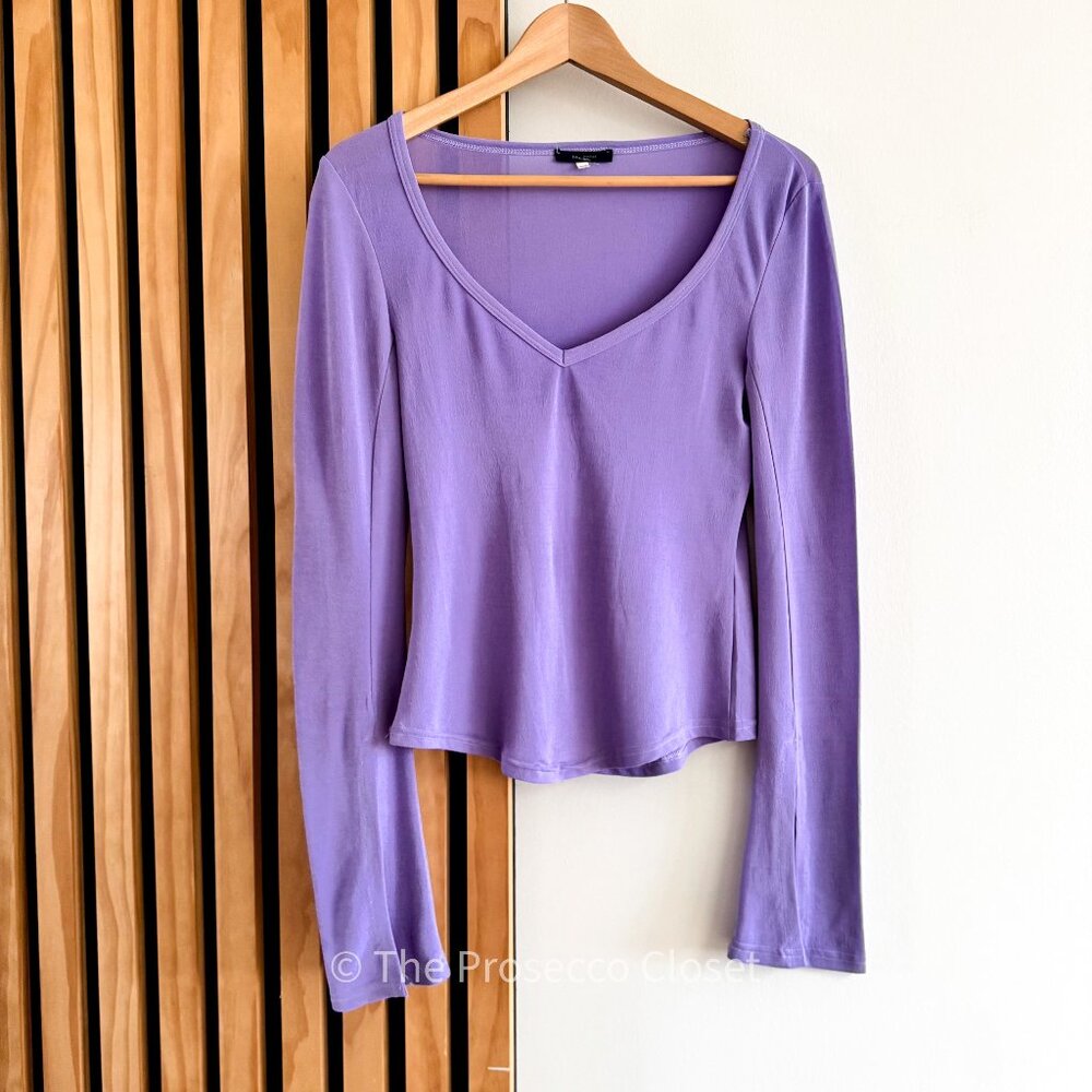 Y2K Purple V-neck Longsleeve with Slit Bell Sleeve detail by Blu Sand (S)
